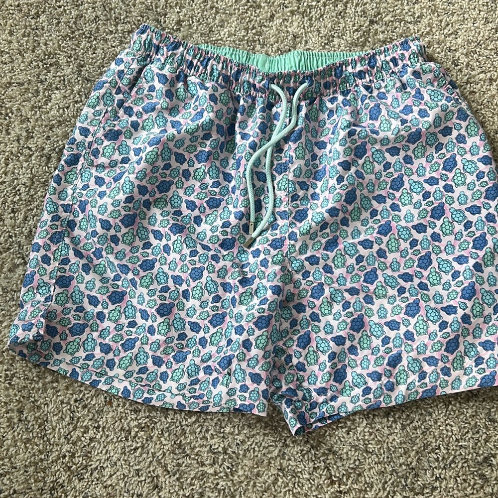 Peter Millar Swim Trunks Men's Large Pink Turtles Print Pockets Lined